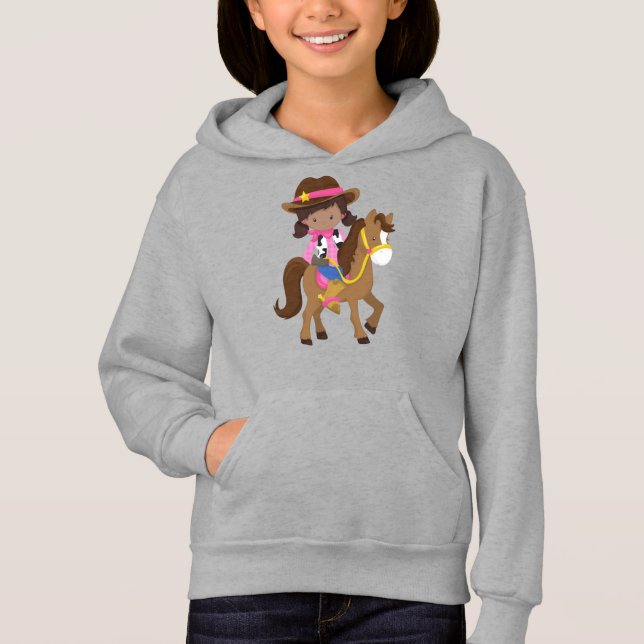 African American Girl, Cowgirl, Xerife, Cavalo (Frente)