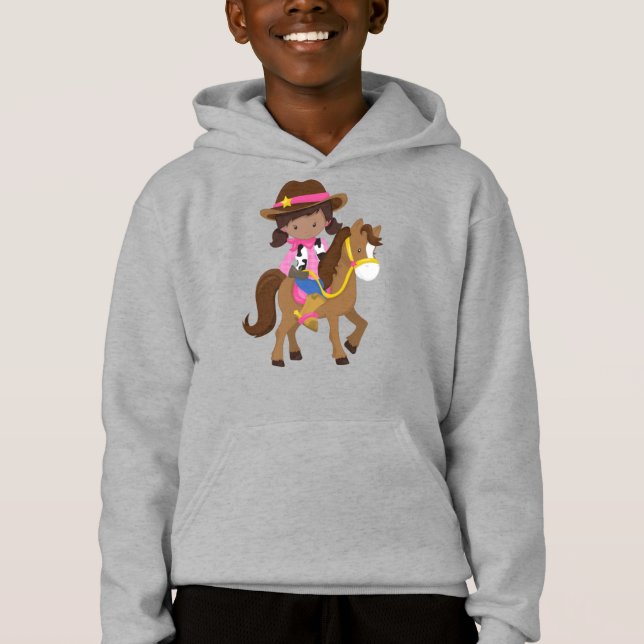 African American Girl, Cowgirl, Xerife, Cavalo (Frente)