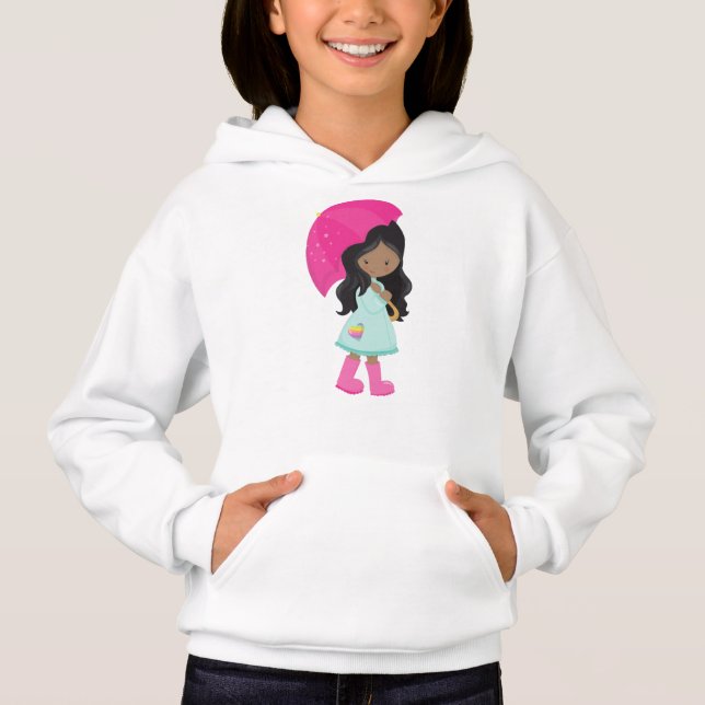 African American Girl, Rain, Raincoat, Umbrella (Frente)
