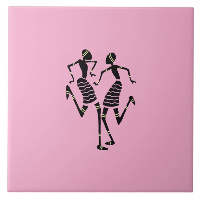 African Art Silhouette Dancers Modern Pink (Frente)