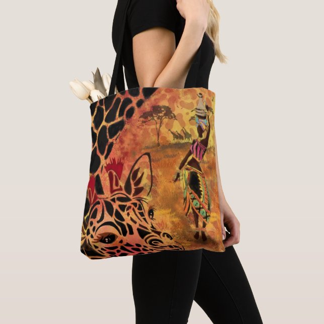 African Girl and Giraffe Tote Bag (Close Up)