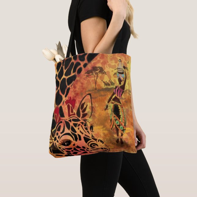African Girl and Giraffe Tote Bag - Amigos (Close Up)