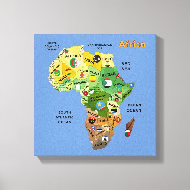 African Map with Flags Stretched Canvas Print (Frente)