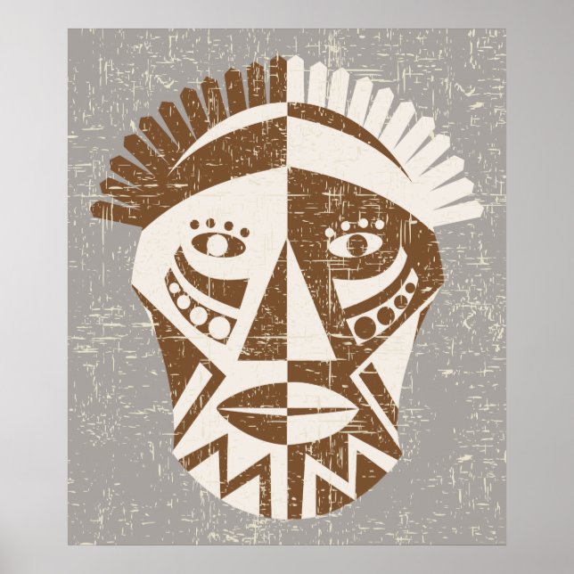 African mask brown ecru custom print poster (Frente)