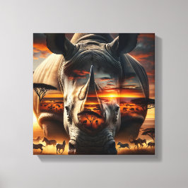 African Rhino Bushveld Sunset canvas