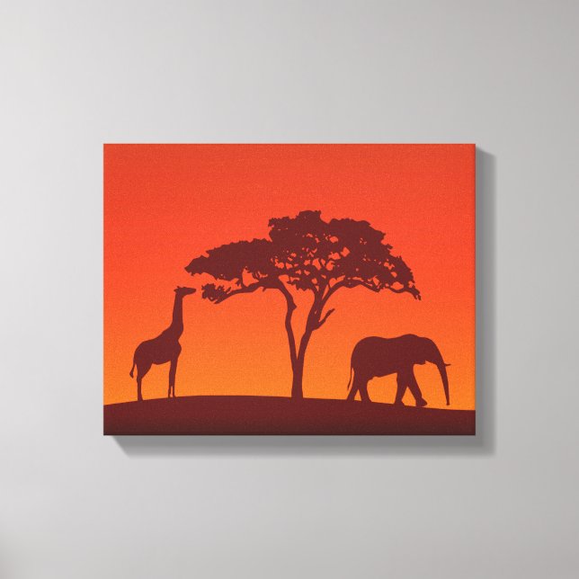 African Safari Silhouette - Impressão de tela (Frente)