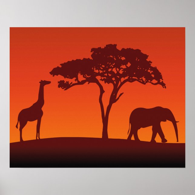 African Safari Silhouette - Poster Impressão (Frente)