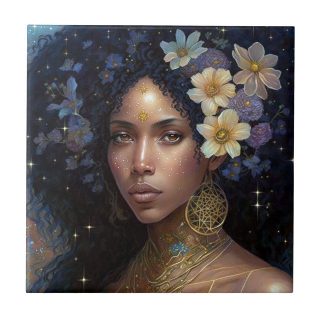 Afro-Americano Deusa Negra Rainha Fantasia Art C (Frente)