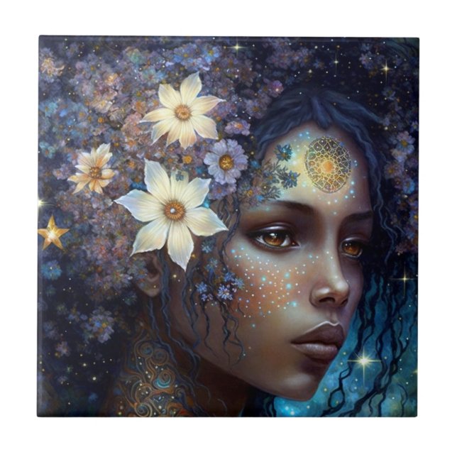 Afro-Americano Deusa Negra Rainha Fantasia Art C (Frente)