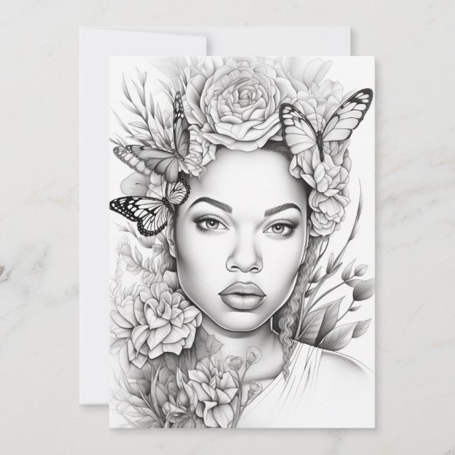 Afro Butterfly Beauty | Colore seu próprio cartão  (Frente)