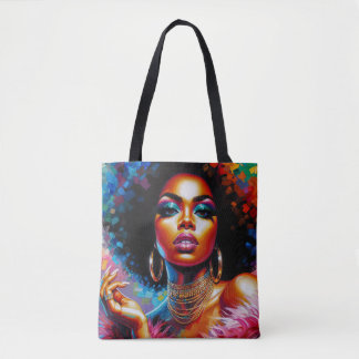 Afro Glam Tote Bag com Pop de Arte Preta dos anos 