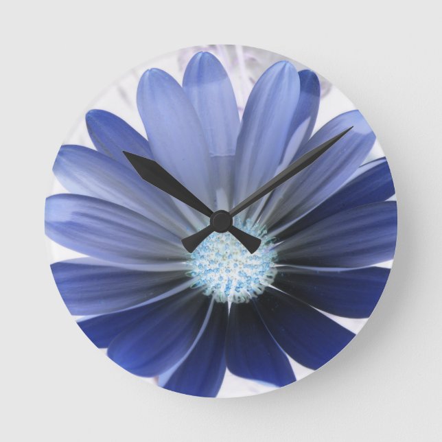 Afro-margarida Brilhante Relógio de Parede Azul (Frente)