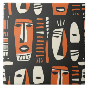 Afrofaces Laranja, Azulejo cerâmico Preto