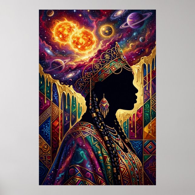 Afrofuturism Queen Cosmic Nebula Wall Art Poster (Frente)