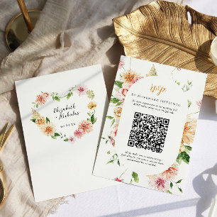 Afterglow Garden Floral Heart Código QR RSVP Casam
