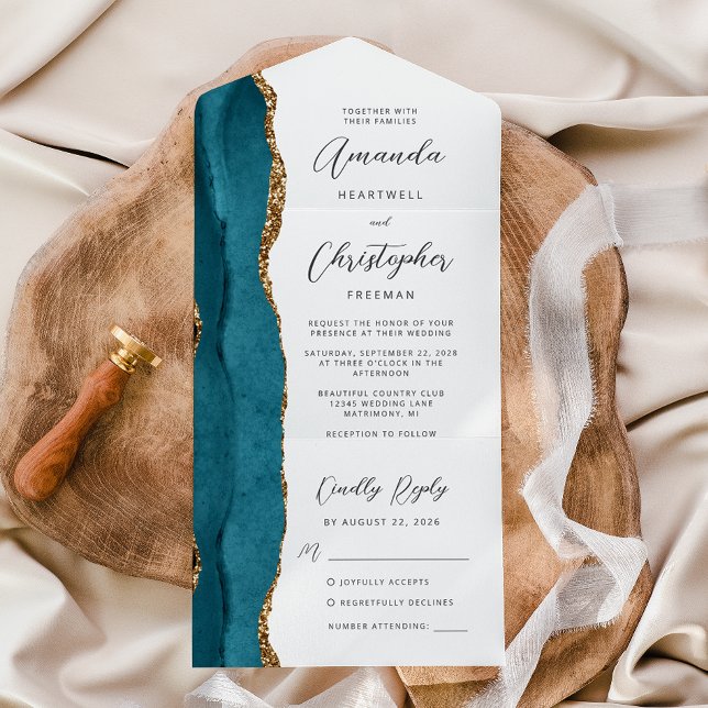 Ágata Azul Teal Dourado Script (Criador carregado)