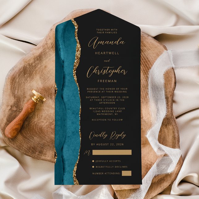 Ágata Azul Teal Dourado Script Escuro (Criador carregado)