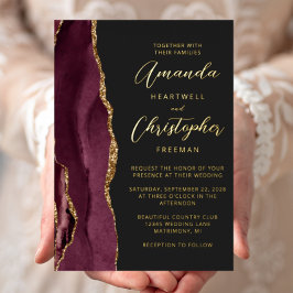 Ágata Borgonha Dourado Script Escuro Casamento