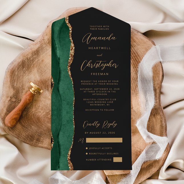 Ágata Esmeralda Verde Dourado Script Casamento Esc (Criador carregado)