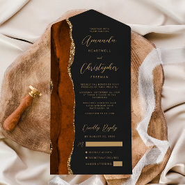 Ágata Laranja Queimada Dourado Script Escuro