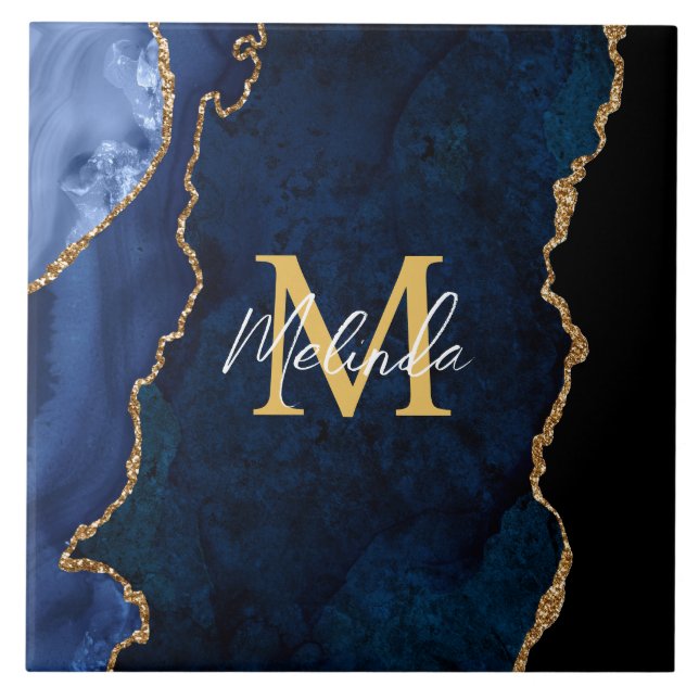 Ágata Mármore Azul Naval e Dourado (Frente)