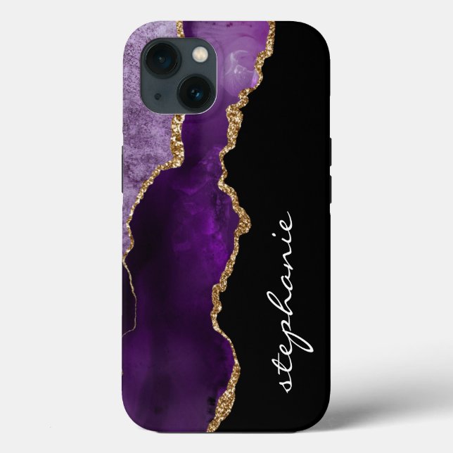 Ágata Personalizada com Aquarela Dourada Roxa (Verso)