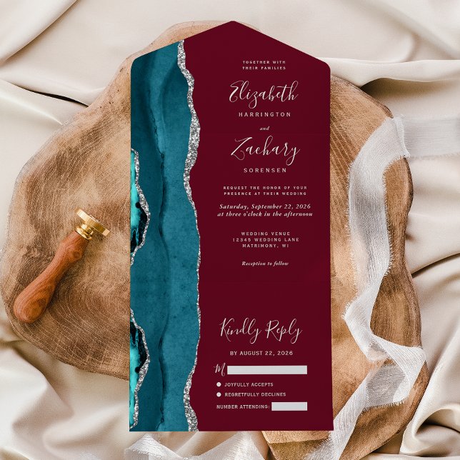 Ágata Prata Verde-azulado Burgundy Casamento (Criador carregado)