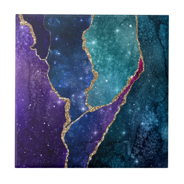 Ágata Veias Douradas Azul Roxo Aqua (Frente)