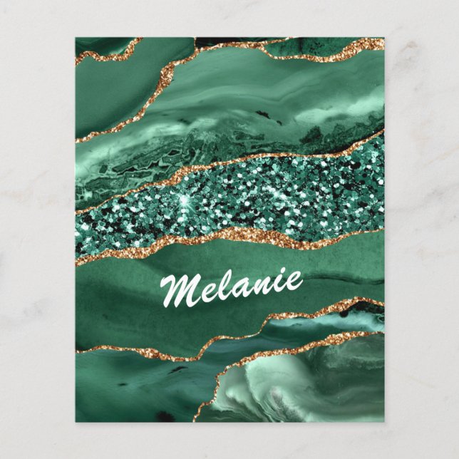 Ágata Verde Dourado Brilho Mármore Folheto Seu Nom (Frente)