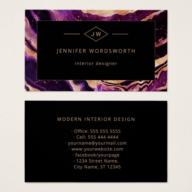 Agate Abstrato preto roxo moderno (Frente & Verso)