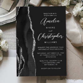 Agate Black Silver Script Dark Wedding