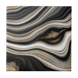 Agate Black White e Gold Flule Marble Moderno