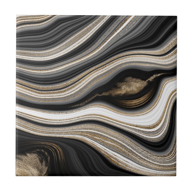 Agate Black White e Gold Flule Marble Moderno (Frente)