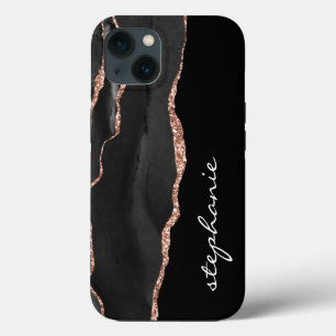 Agate de Aquarela Dourada com Rosa preto personali