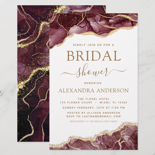 Agate de Orçamento Chá de panela Burgundy Dourado (Frente/Verso)