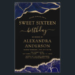 Agate de Orçamento Doce 16 Marinho Azul Dourado<br><div class="desc">Convites de festas de aniversários de Preto de Ortografia do Agato de Orçamento,  Azul Marinho e Folha Ouro - inclui o belo e elegante roteiro para a Celebração de Aniversário dos Dezesseis (16º) Especiais.</div>