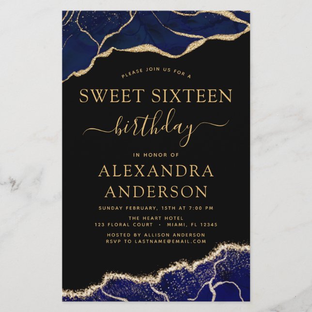 Agate de Orçamento Doce 16 Marinho Azul Dourado (Frente)