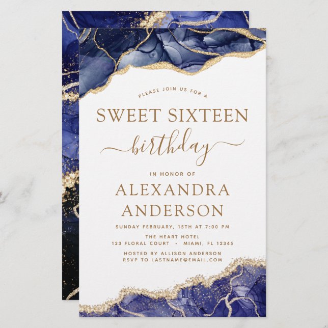 Agate de Orçamento Doce 16 Marinho Azul Dourado (Frente/Verso)