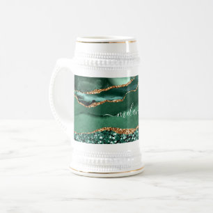 Agate Green Dourado Emerald Custom Name Caneca de