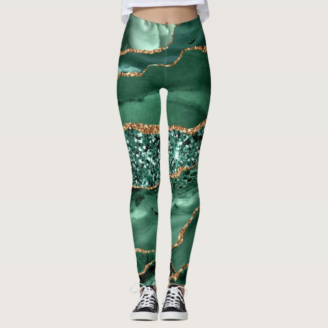 Agate Green Glitter Emerald Leggings (Frente)
