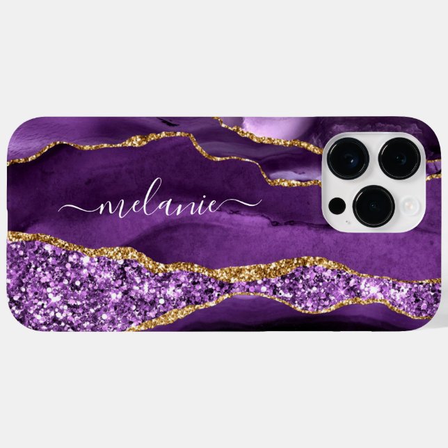 Agate Roxo Glitter Sparkle Marble Roxo Seu Nome (Verso (horizontal))