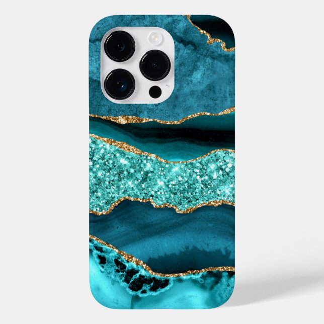 Agate Teal Blue Glitter Marble Aqua Turquoise (Verso)