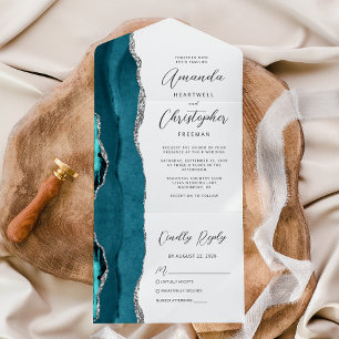 Agate Teal Blue Silver Casamento