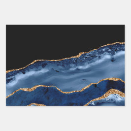 Agato de mármore azul-brilhante Dourado, Marinho E