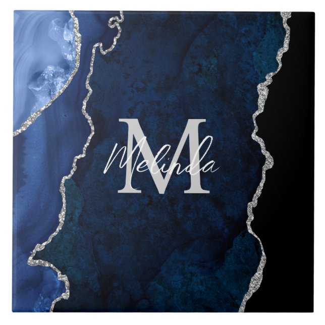 Agato de mármore marinho azul e prata (Frente)