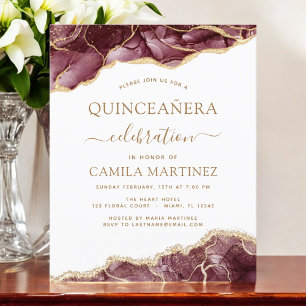 Agato de Orçamento Burgundy Quinceañera Dourada 