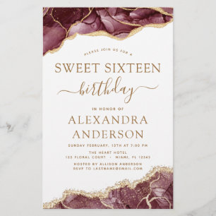 Agato de Orçamento Doce 16 Borgonha Dourada