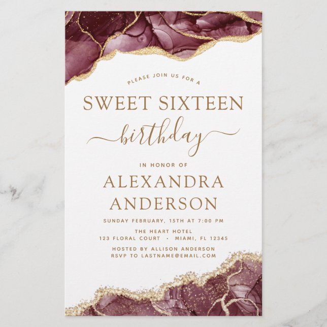 Agato de Orçamento Doce 16 Borgonha Dourada (Frente)