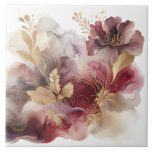 Agato floral de Borgonha e Glitter Dourado