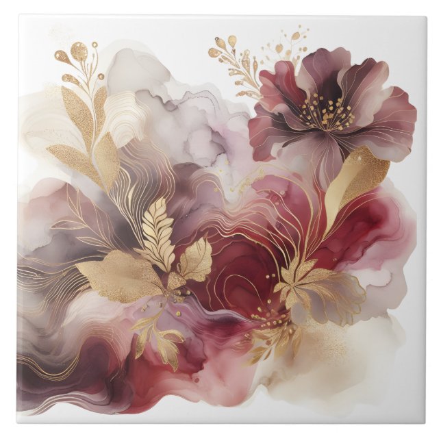 Agato floral de Borgonha e Glitter Dourado (Frente)